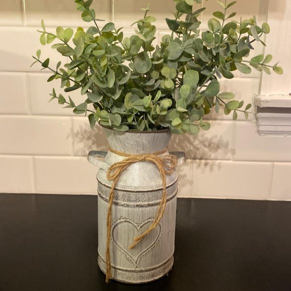 Decorative Metal Vase Farmhouse Decor Rustic Cottage Mantel Table Decoration Can - Picture 3 of 10